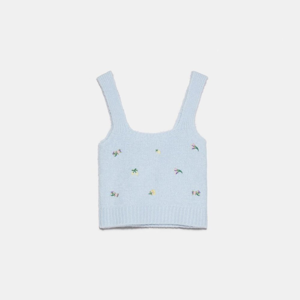 Zara Floral Embroidered Knit Top L - Picture 4 of 5